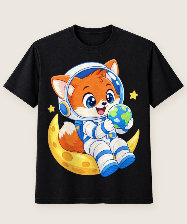 T-Shirt mit Motiv „Fuchs Astronaut Auf Mond Für Kinder“ – Kinder-T-Shirts