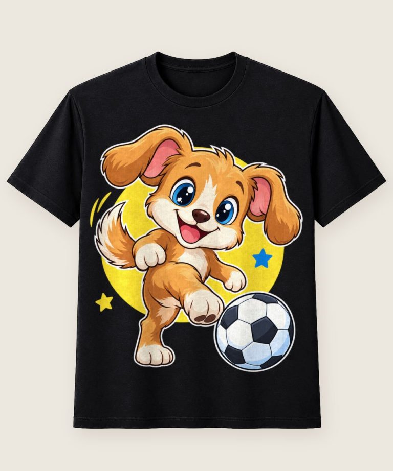 T-Shirt mit Motiv „Fußball-Welpe am Ball Kinder“ – Kinder-T-Shirts