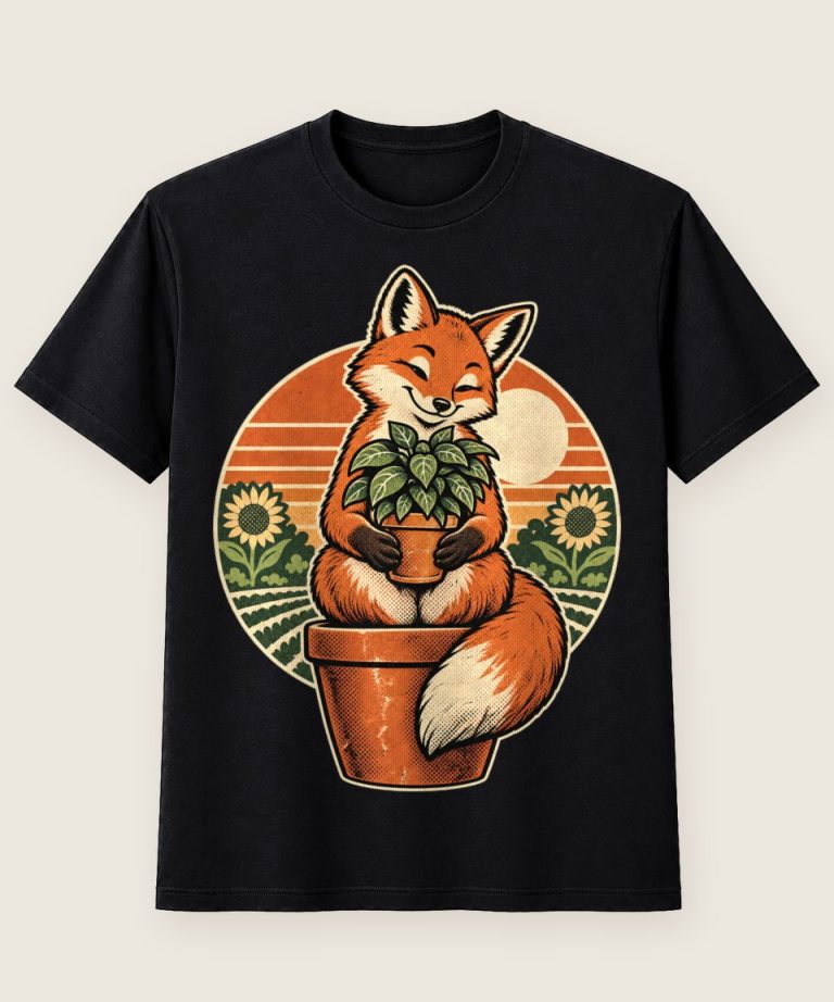 T-Shirt mit Motiv „Gärtner Fuchs mit Blumentopf“ – Hobby & Freizeit T-Shirts