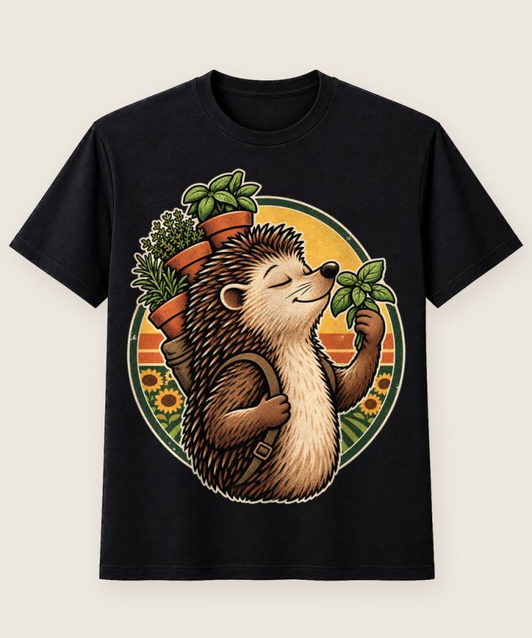 T-Shirt mit Motiv „Gärtner Igel mit Kräutertöpfen“ – Hobby & Freizeit T-Shirts