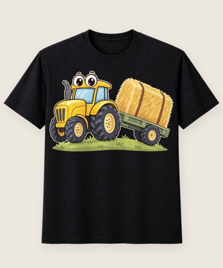 T-Shirt mit Motiv „Gelber Traktor mit Heuballen Kinder“ – Kinder-T-Shirts