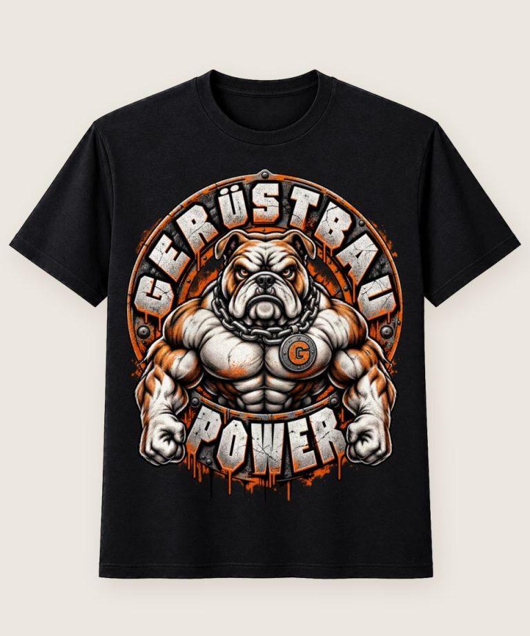 T-Shirt mit Motiv „Gerüstbau Power Bulldogge - Handwerk / Handwerker“ – Gerüstbauer T-Shirts