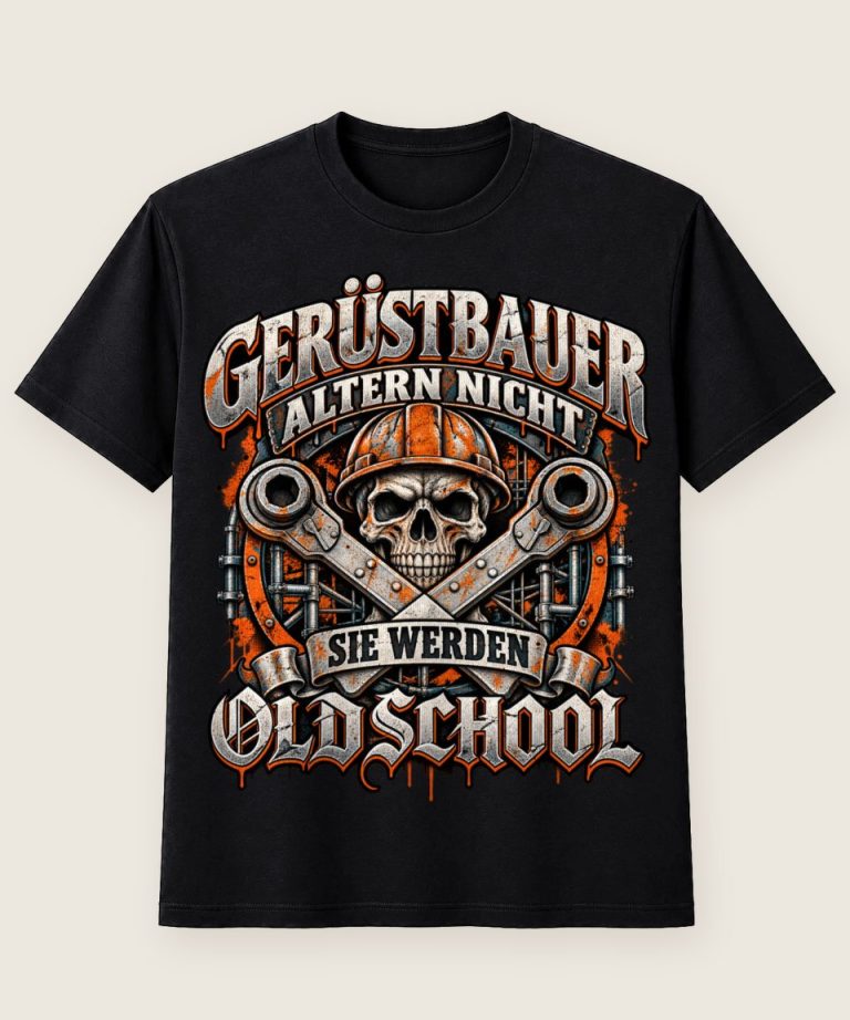 T-Shirt mit Motiv „Gerüstbauer altern nicht, sie werden Oldschool“ – Gerüstbauer T-Shirts