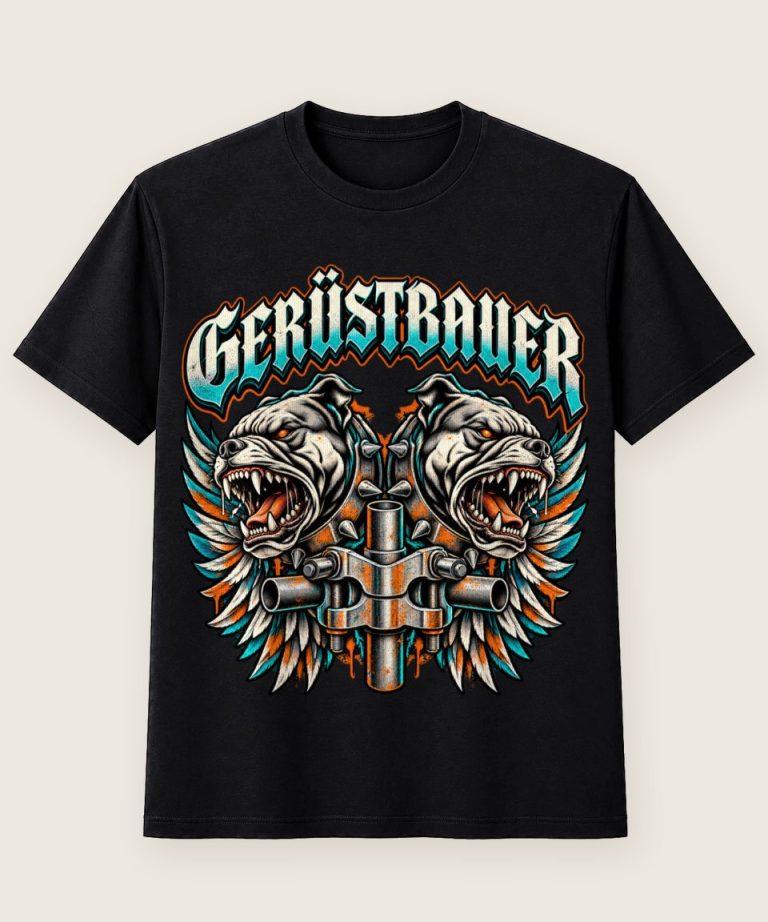 T-Shirt mit Motiv „Gerüstbauer Bulldoggen mit Flügeln - Handwerker“ – Gerüstbauer T-Shirts