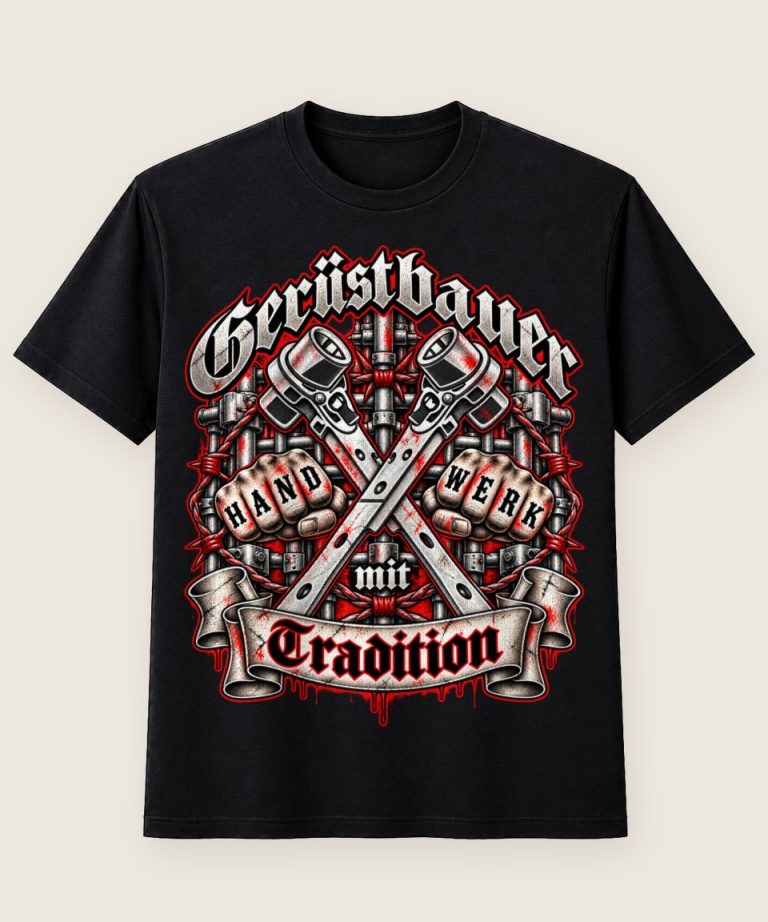 T-Shirt mit Motiv „Gerüstbauer Fäuste und Ratschen - Handwerk mit Tradition“ – Gerüstbauer T-Shirts