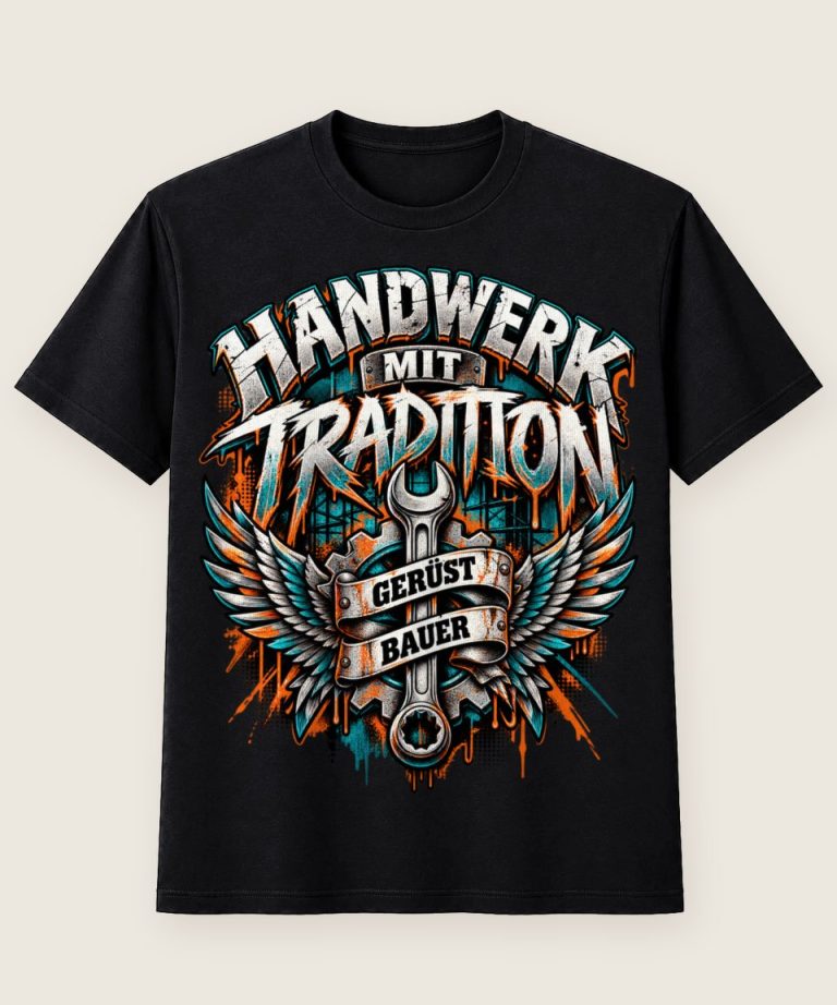 T-Shirt mit Motiv „Gerüstbauer Flügel im Graffiti Stil - Handwerk mit Tradition“ – Gerüstbauer T-Shirts