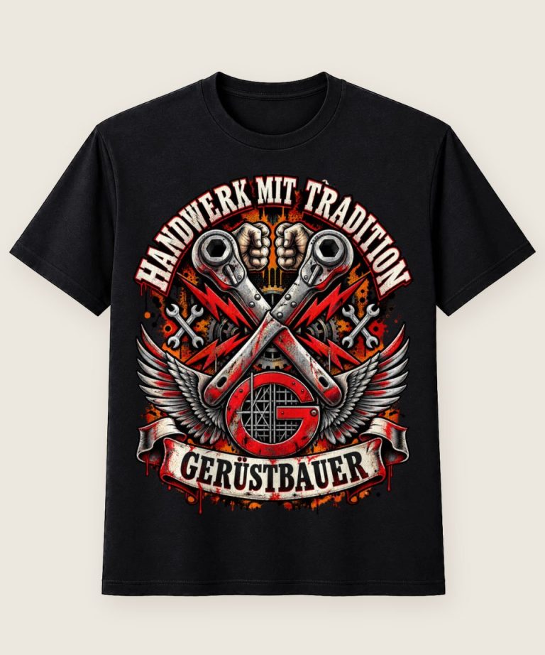 T-Shirt mit Motiv „Gerüstbauer Flügel und Ratschen - Handwerk mit Tradition“ – Gerüstbauer T-Shirts