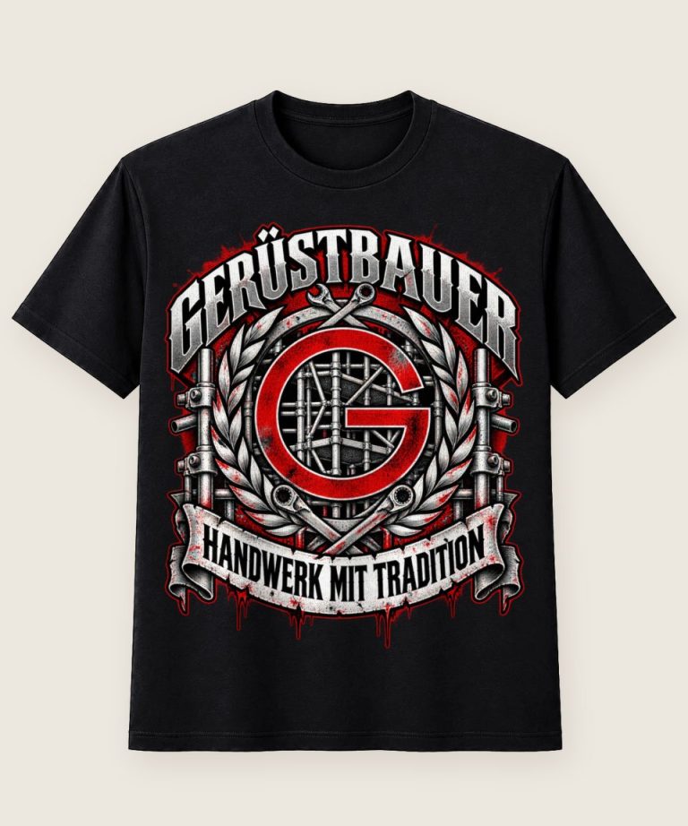 T-Shirt mit Motiv „Gerüstbauer G-Emblem Lorbeerkranz - Handwerk mit Tradition“ – Gerüstbauer T-Shirts