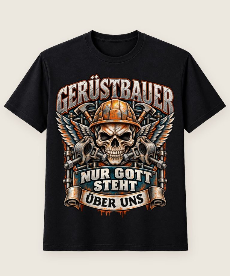 T-Shirt mit Motiv „Gerüstbauer Nur Gott steht über uns - Flügel“ – Gerüstbauer T-Shirts