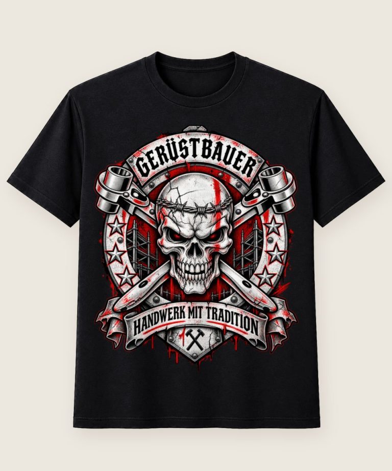 T-Shirt mit Motiv „Gerüstbauer Stacheldraht und Sterne - Handwerk mit Tradition“ – Gerüstbauer T-Shirts