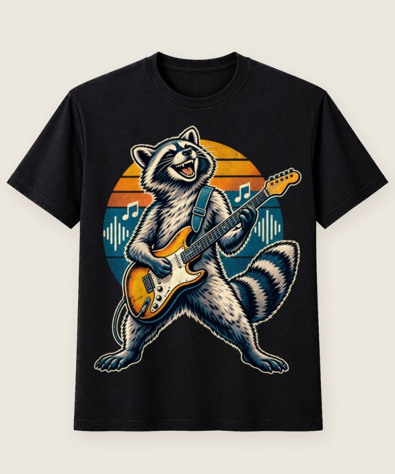 T-Shirt mit Motiv „Gitarrenspielender Waschbär“ – Hobby & Freizeit T-Shirts