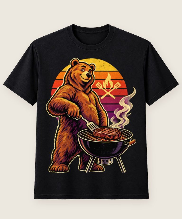 T-Shirt mit Motiv „Grillbär am Holzkohlegrill“ – Hobby & Freizeit T-Shirts
