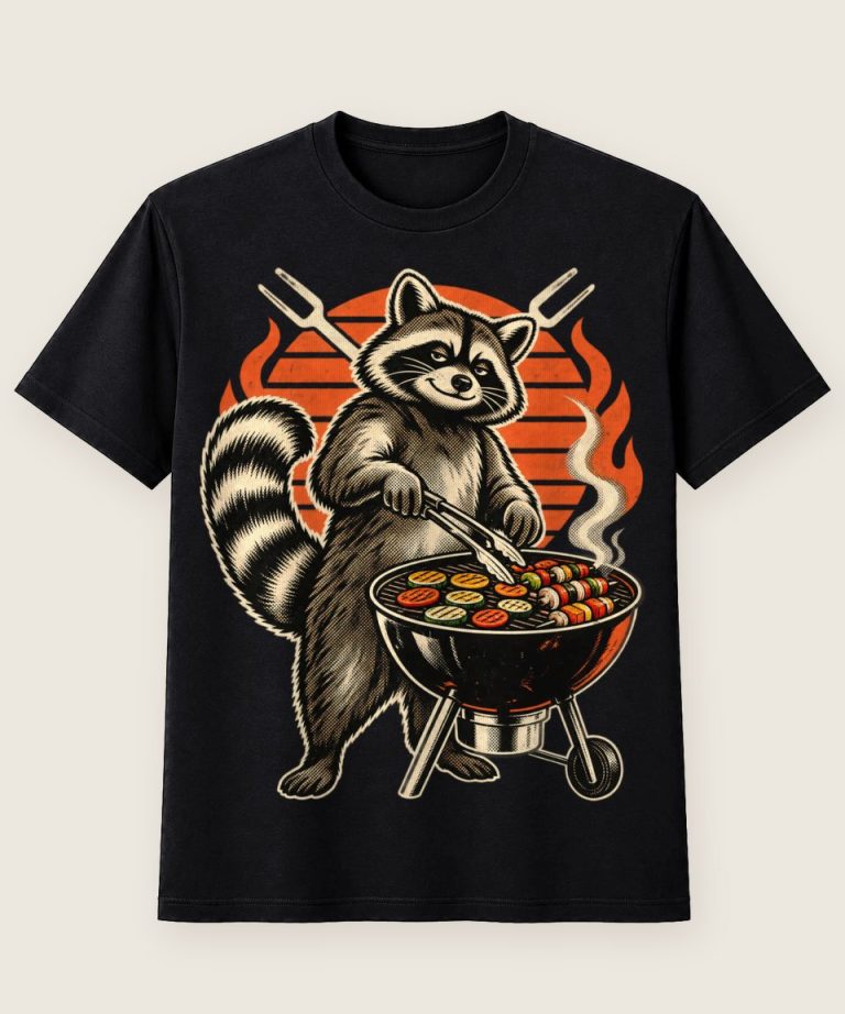 T-Shirt mit Motiv „Grillender Waschbär am Kugelgrill“ – Hobby & Freizeit T-Shirts