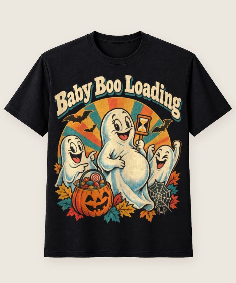 T-Shirt mit Motiv „Halloween Baby Boo Loading Babybauch Countdown“ – Halloween T-Shirts