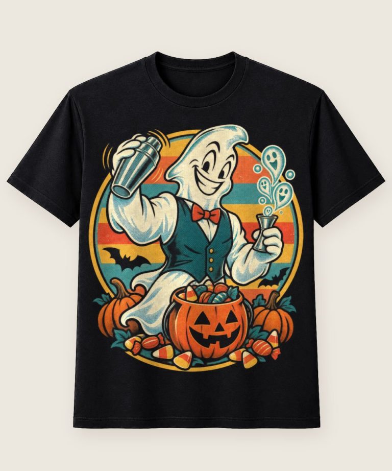 T-Shirt mit Motiv „Halloween Barkeeper Geist mit Cocktailshaker für Barpersonal“ – Halloween T-Shirts