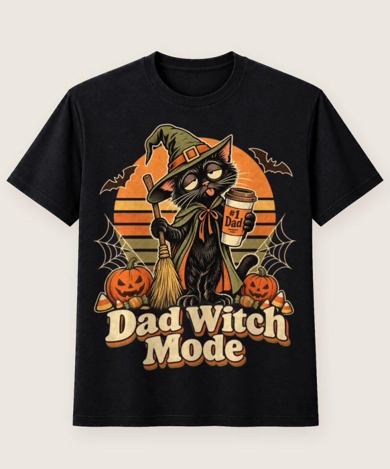 T-Shirt mit Motiv „Halloween Dad Witch Mode Katze“ – Halloween T-Shirts