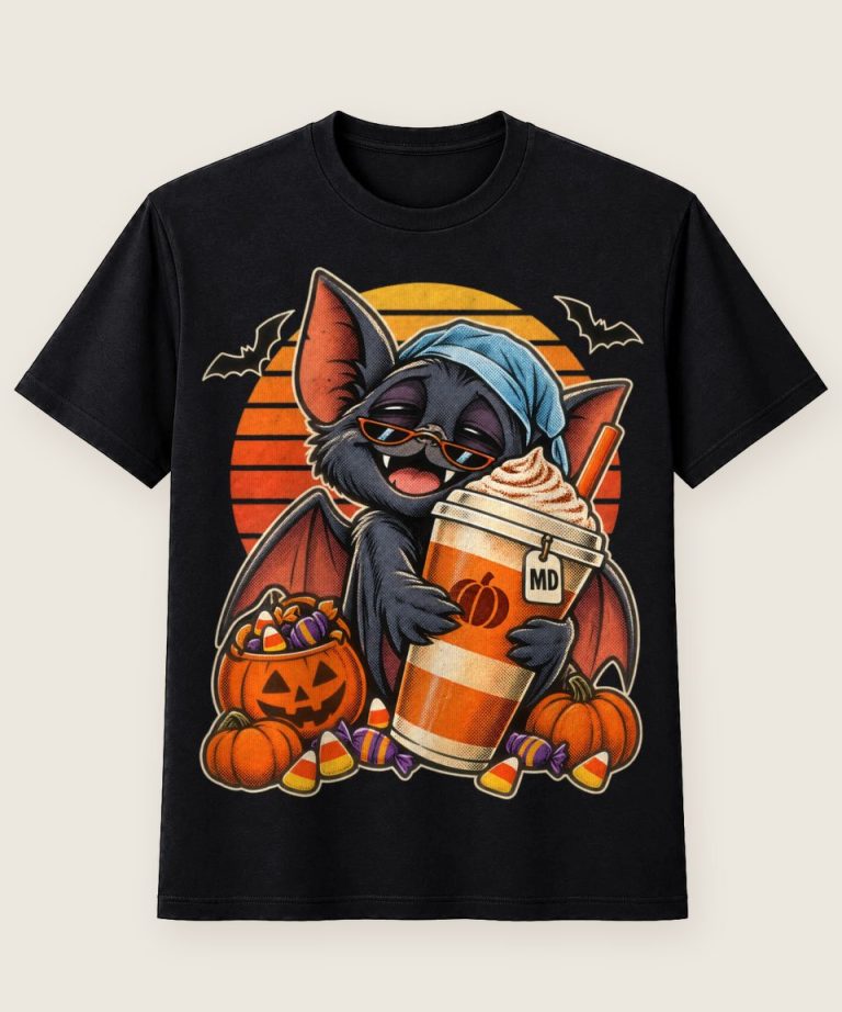 T-Shirt mit Motiv „Halloween Fledermaus-Arzt mit Kaffee für müde Mediziner“ – Halloween T-Shirts