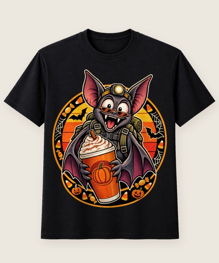 T-Shirt mit Motiv „Halloween Fledermaus Kaffee Camper“ – Halloween T-Shirts