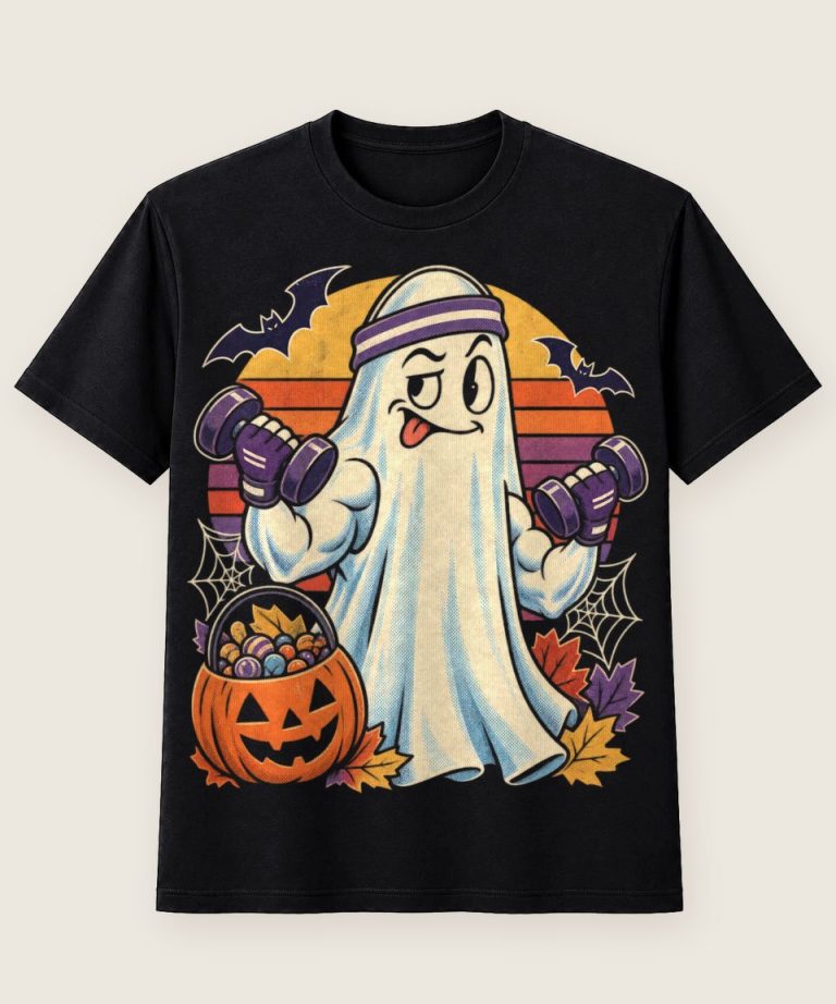 T-Shirt mit Motiv „Halloween Geist Boyfriend im Gym“ – Halloween T-Shirts