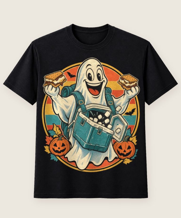 T-Shirt mit Motiv „Halloween-Geist-Camper mit vielen Snacks“ – Halloween T-Shirts