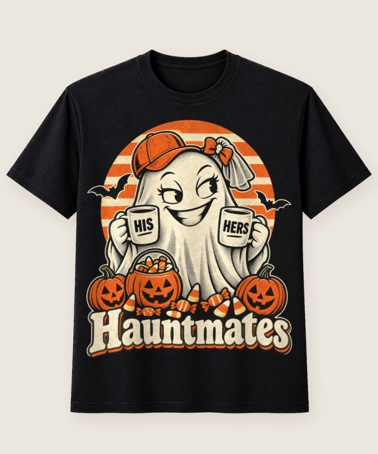T-Shirt mit Motiv „Halloween-Geist Hauntmates Paar-Kaffee-Morgen“ – Halloween T-Shirts