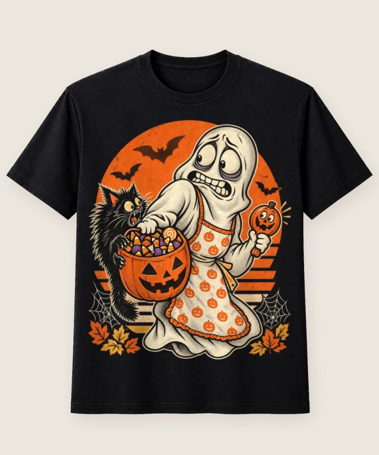 T-Shirt mit Motiv „Halloween Geist-Mama im Retro-Stress“ – Halloween T-Shirts