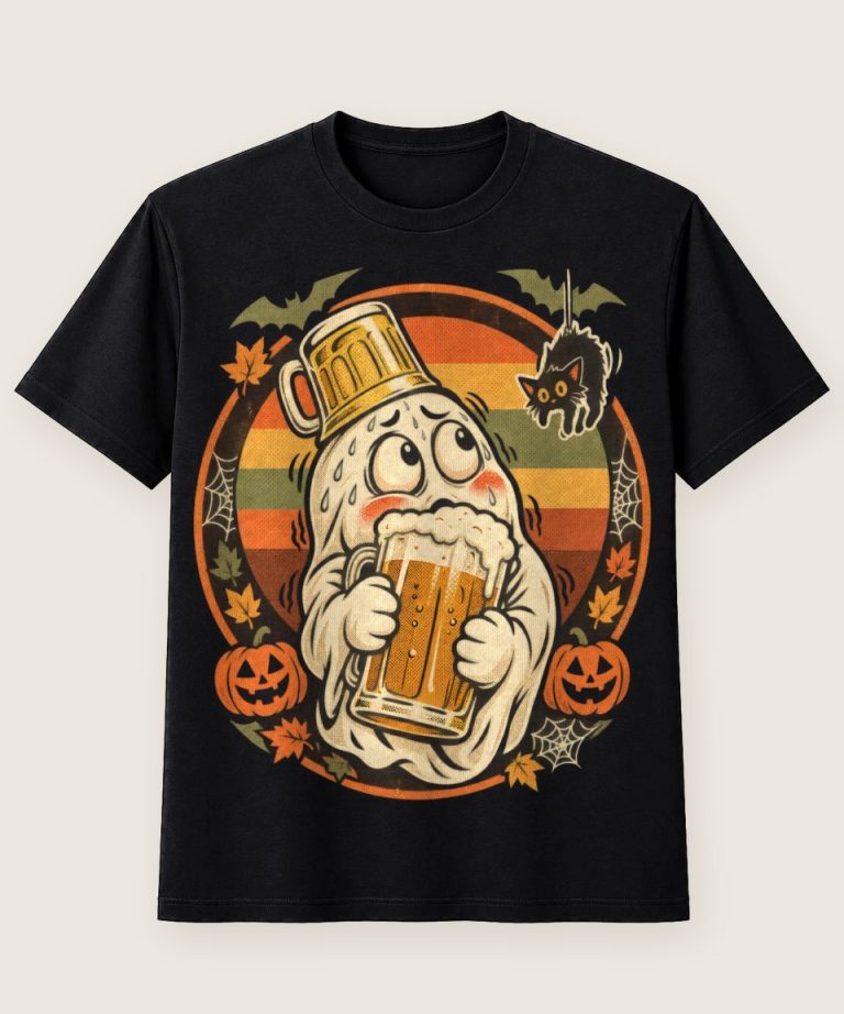 T-Shirt mit Motiv „Halloween Geist Mit Riesigem Bierglas“ – Halloween T-Shirts