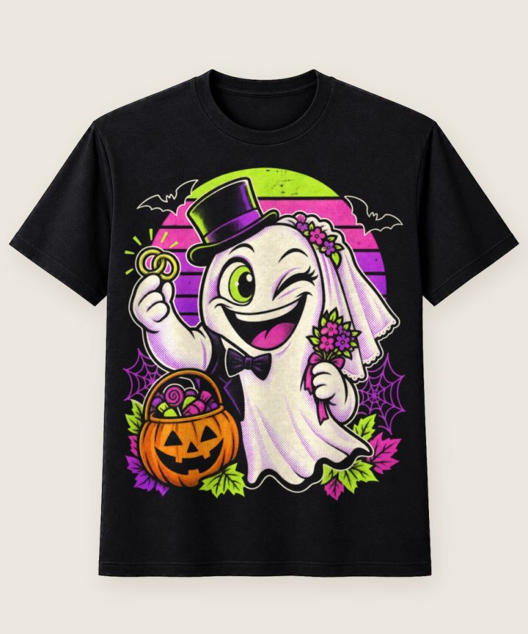T-Shirt mit Motiv „Halloween Geist Paar halb Braut halb Bräutigam“ – Halloween T-Shirts