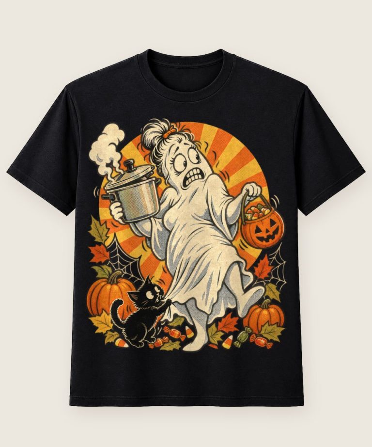 T-Shirt mit Motiv „Halloween Gespenster-Mom Mit Kätzchen“ – Halloween T-Shirts