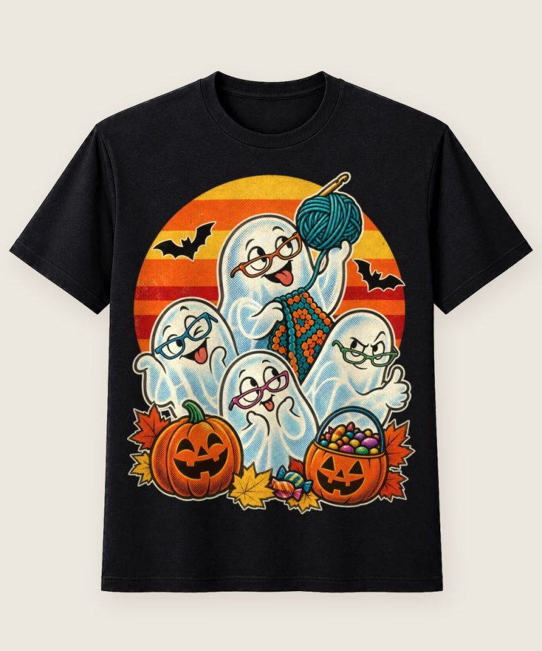 T-Shirt mit Motiv „Halloween Häkel-Oma Geisterrunde“ – Halloween T-Shirts
