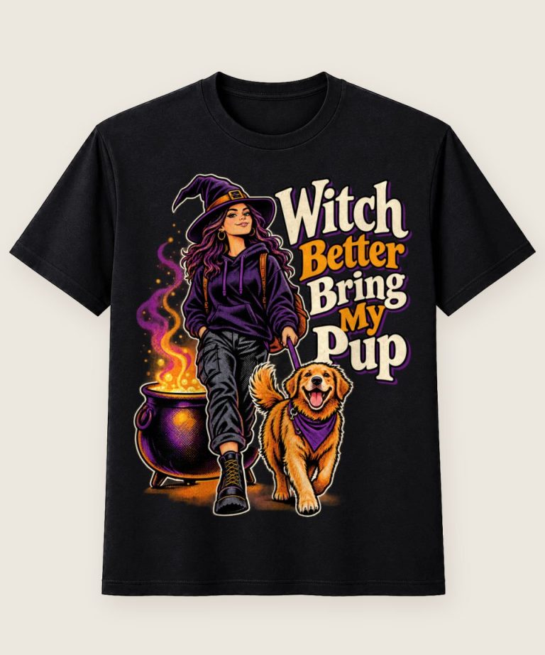 T-Shirt mit Motiv „Halloween Hexe Witch Better Bring My Pup Hundehalterin“ – Halloween T-Shirts