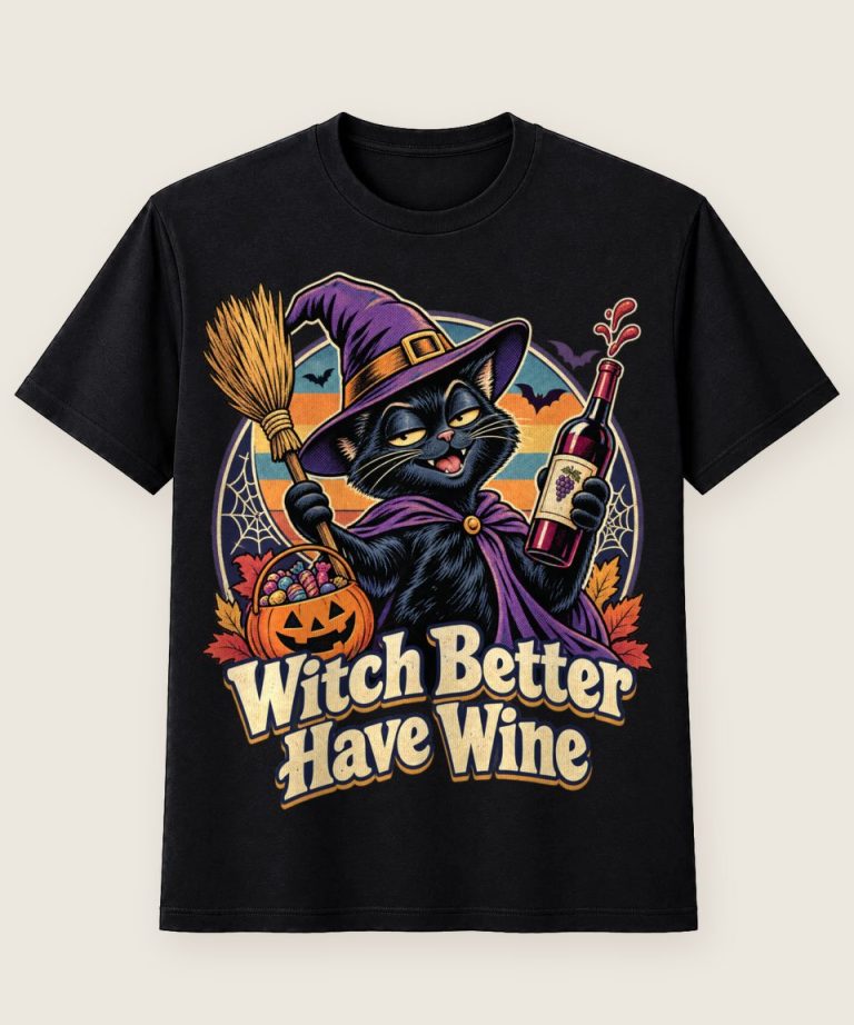 T-Shirt mit Motiv „Halloween Hexe Witch Better Have Wine Spruch“ – Halloween T-Shirts