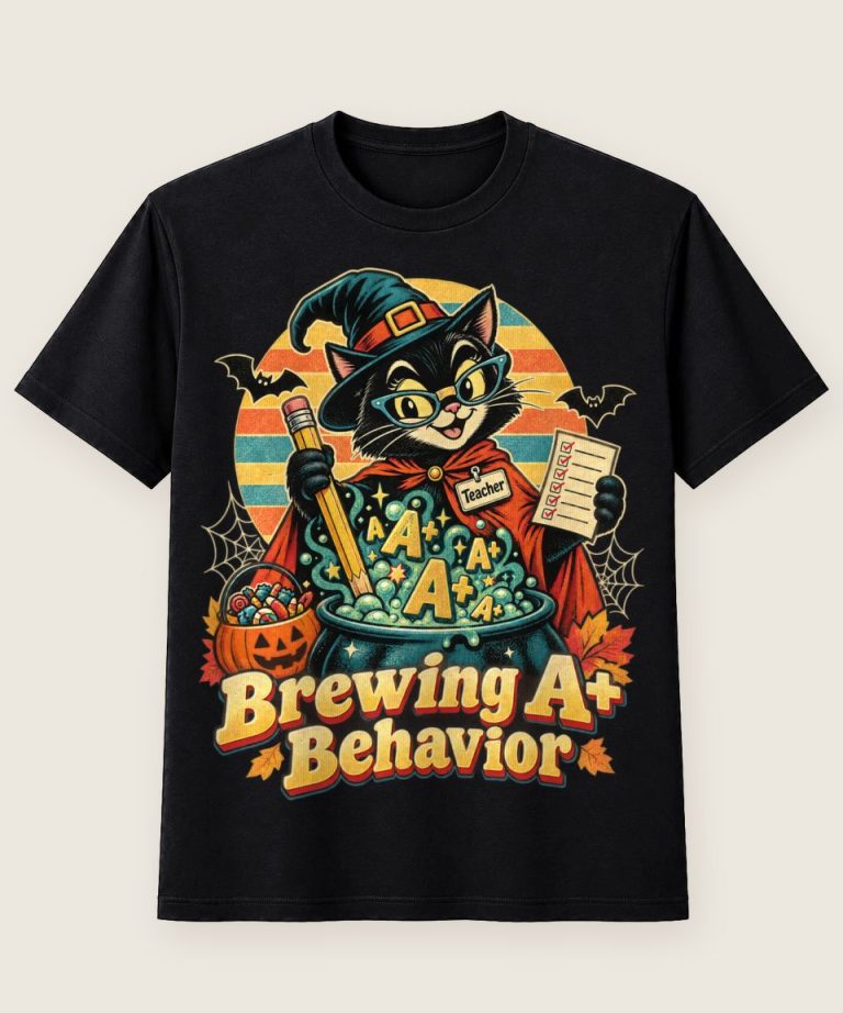 T-Shirt mit Motiv „Halloween Hexenkatze Brewing A+ Behavior“ – Halloween T-Shirts