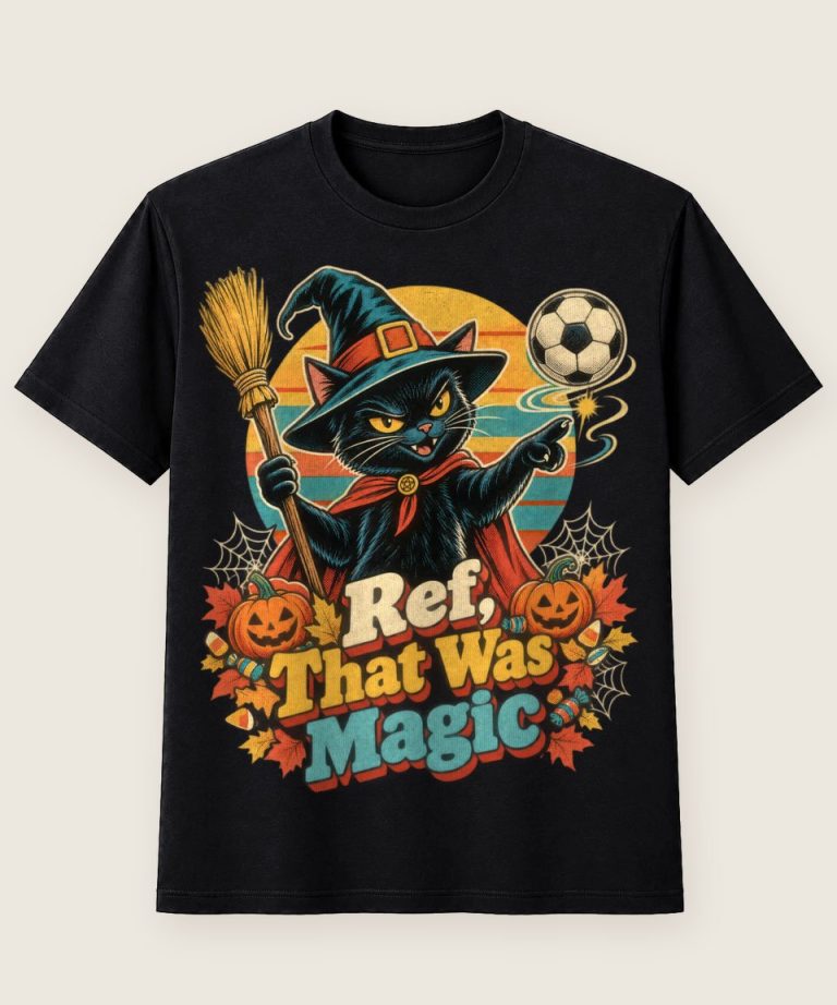 T-Shirt mit Motiv „Halloween Hexenkatze Fußball Ref That Was Magic“ – Halloween T-Shirts
