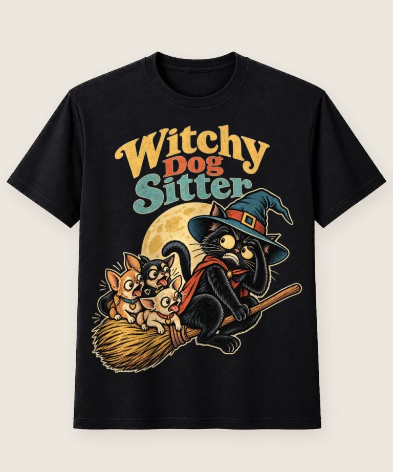 T-Shirt mit Motiv „Halloween Hexenkatze Witchy Dog Sitter mit Chihuahuas“ – Halloween T-Shirts