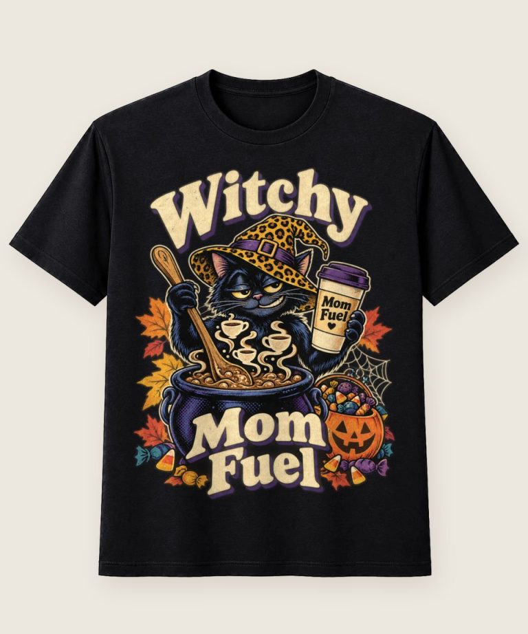 T-Shirt mit Motiv „Halloween Hexenkatze Witchy Mom Fuel“ – Halloween T-Shirts