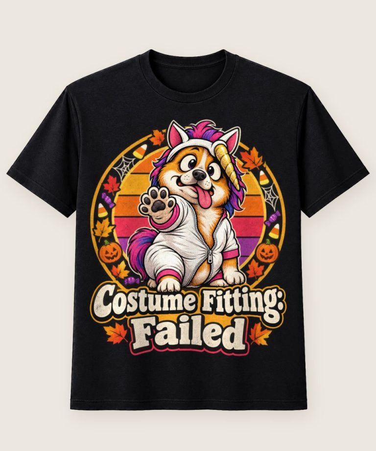 T-Shirt mit Motiv „Halloween Hund Costume Fitting Failed Einhorn“ – Halloween T-Shirts