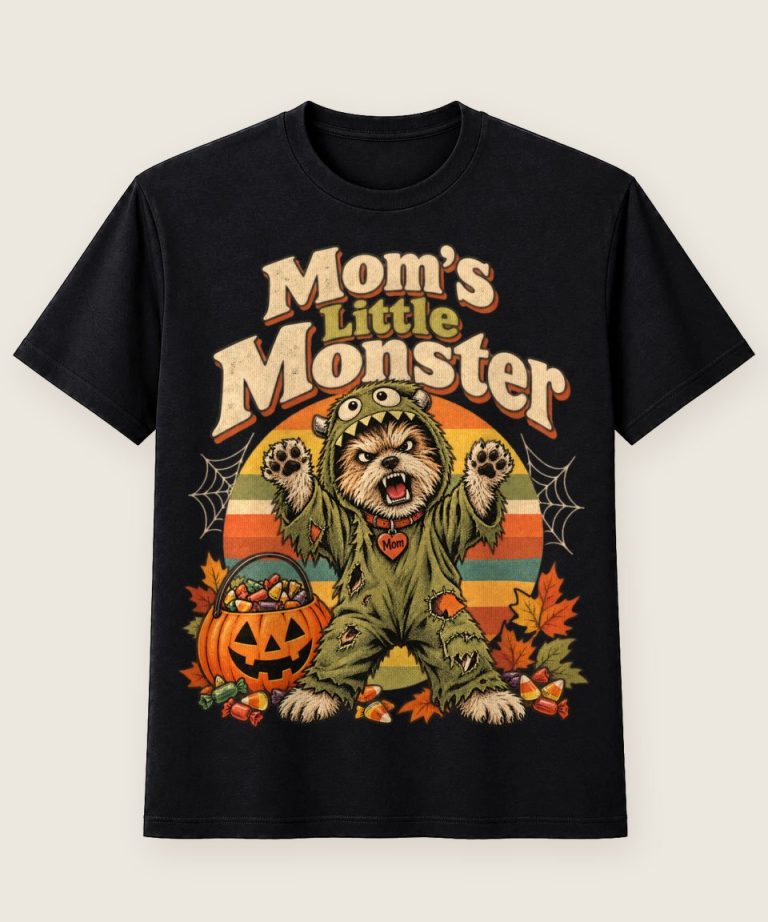 T-Shirt mit Motiv „Halloween Hund Mom's Little Monster Monsterhund“ – Halloween T-Shirts