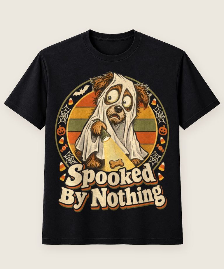 T-Shirt mit Motiv „Halloween Hund Spooked By Nothing Retro Angsthase“ – Halloween T-Shirts