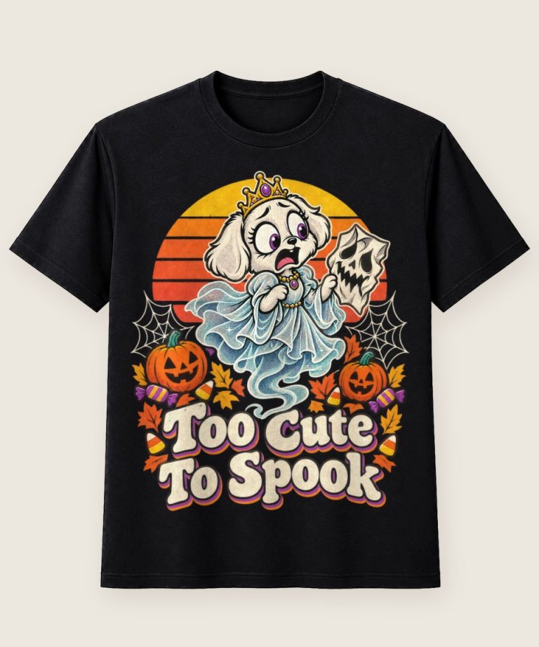 T-Shirt mit Motiv „Halloween Hund Too Cute To Spook Retro Geistkrone“ – Halloween T-Shirts