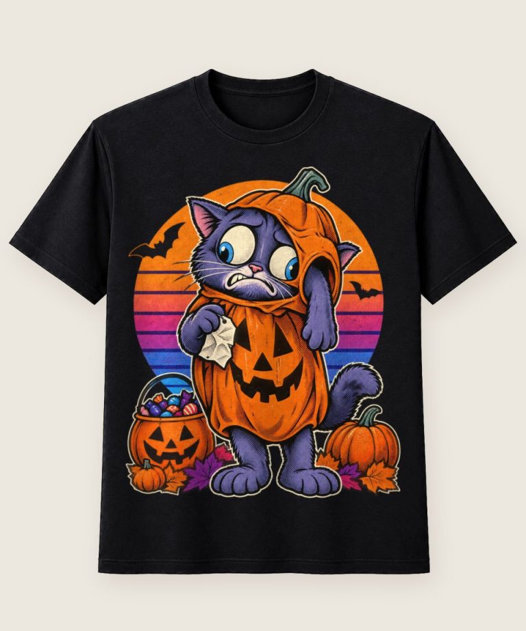 T-Shirt mit Motiv „Halloween Katze im peinlichen Kürbis“ – Halloween T-Shirts
