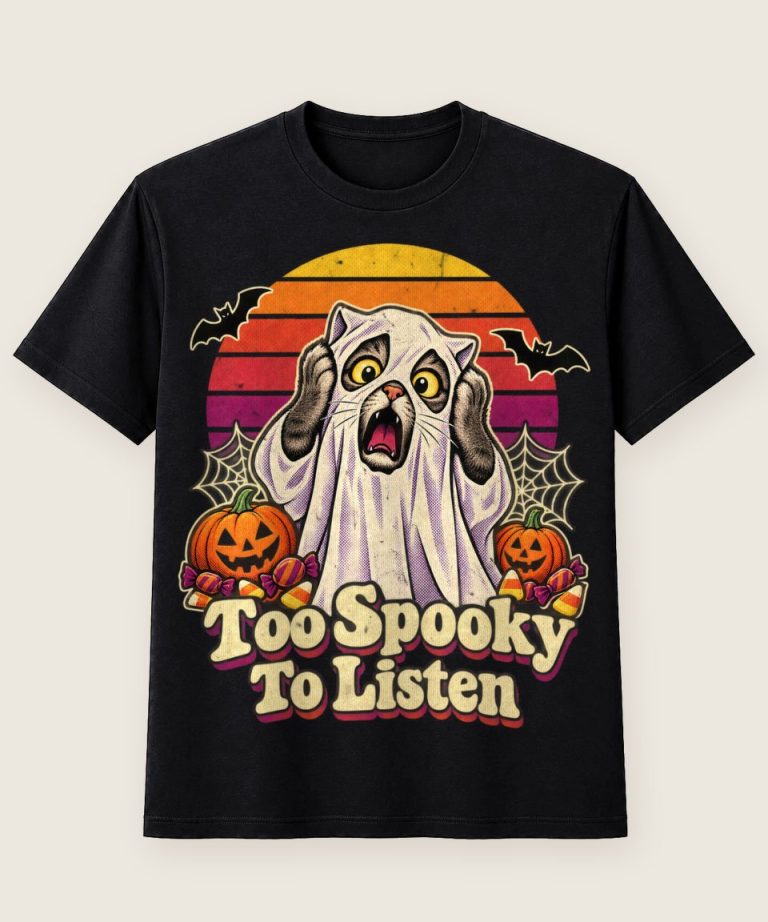 T-Shirt mit Motiv „Halloween Katze Too Spooky To Listen“ – Halloween T-Shirts
