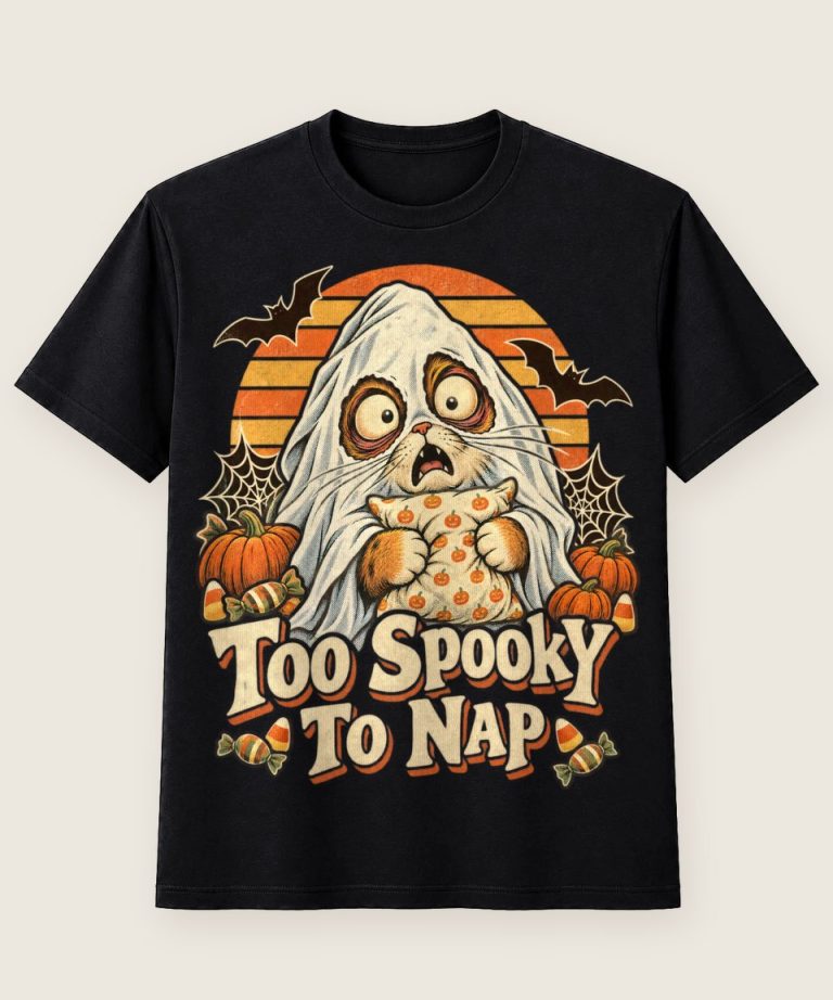 T-Shirt mit Motiv „Halloween Katze Too Spooky To Nap“ – Halloween T-Shirts