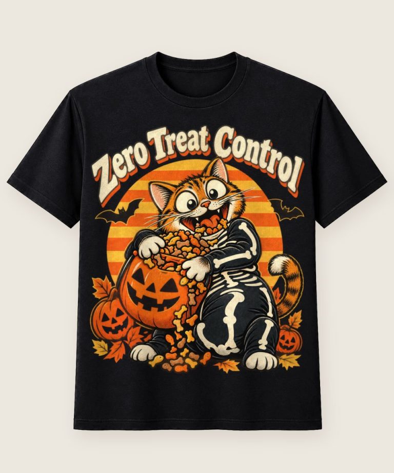 T-Shirt mit Motiv „Halloween Katze Zero Treat Control Cat Mom“ – Halloween T-Shirts