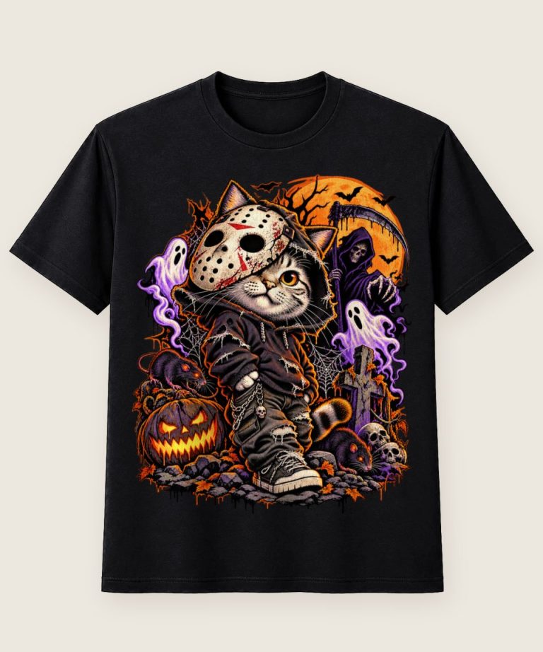 T-Shirt mit Motiv „Halloween Killer-Katze“ – Halloween T-Shirts