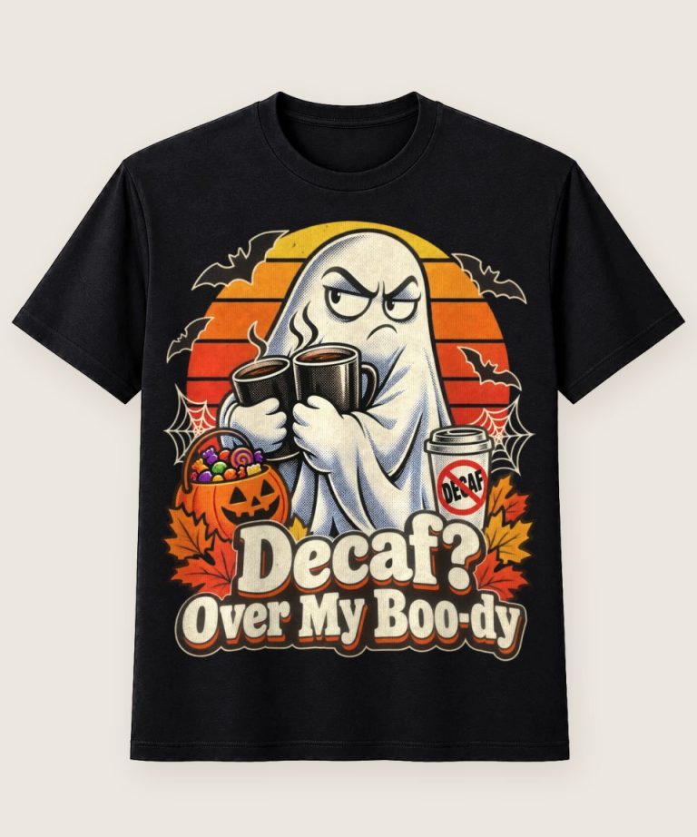 T-Shirt mit Motiv „Halloween Koffein-Geist Decaf Over My Boo-dy“ – Halloween T-Shirts