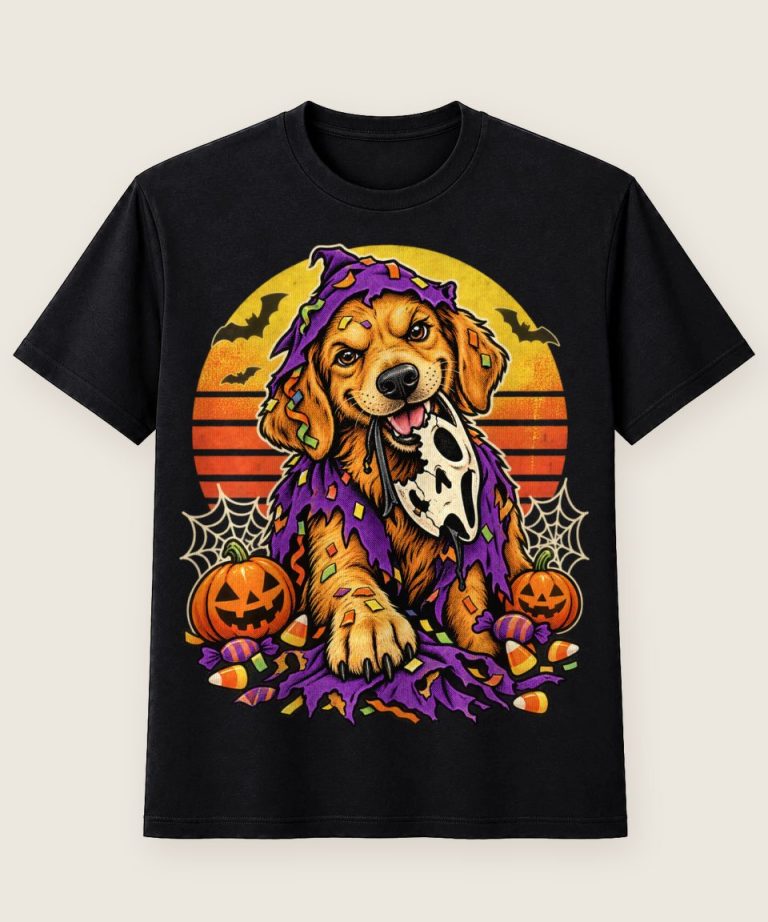 T-Shirt mit Motiv „Halloween Konfetti-Hund Retro Chaos“ – Halloween T-Shirts