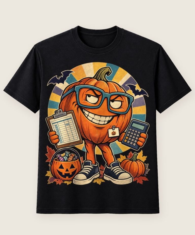 T-Shirt mit Motiv „Halloween-Kürbis Buchhalter Retro-Büro-Nerd“ – Halloween T-Shirts