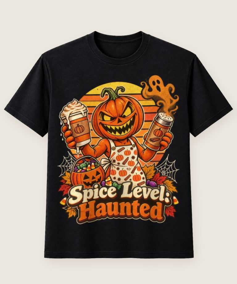 T-Shirt mit Motiv „Halloween Kürbis Spice Level Haunted“ – Halloween T-Shirts