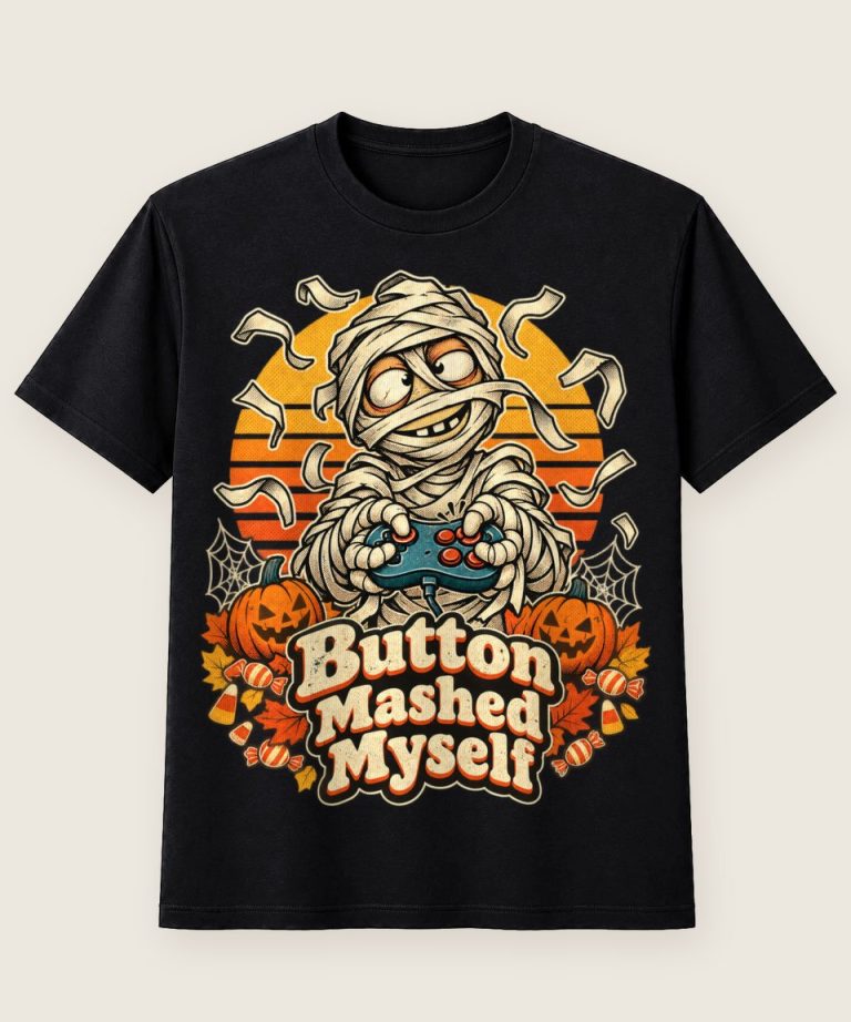T-Shirt mit Motiv „Halloween-Mumie Button Mashed Myself Gamer“ – Halloween T-Shirts
